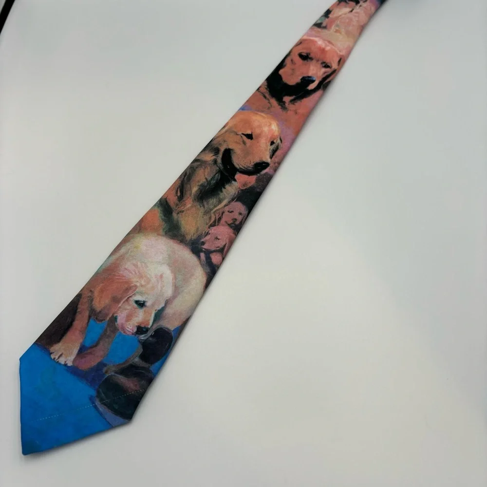 VTG Ralph Marlin Golden Retrievers Neck Tie Pet Puppy Dog Pattern 1992 Men’s USA
